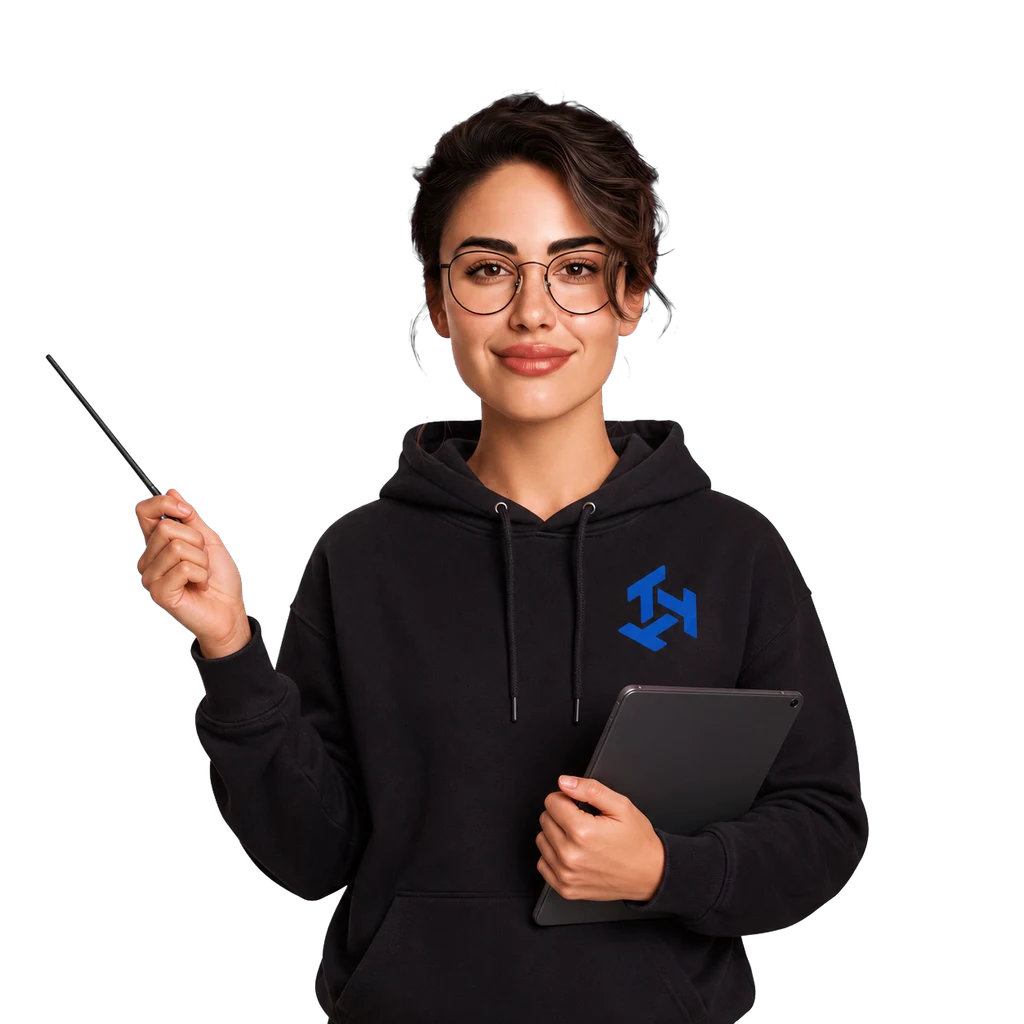3D portrait of your AI Engineer holding a pointer and tablet