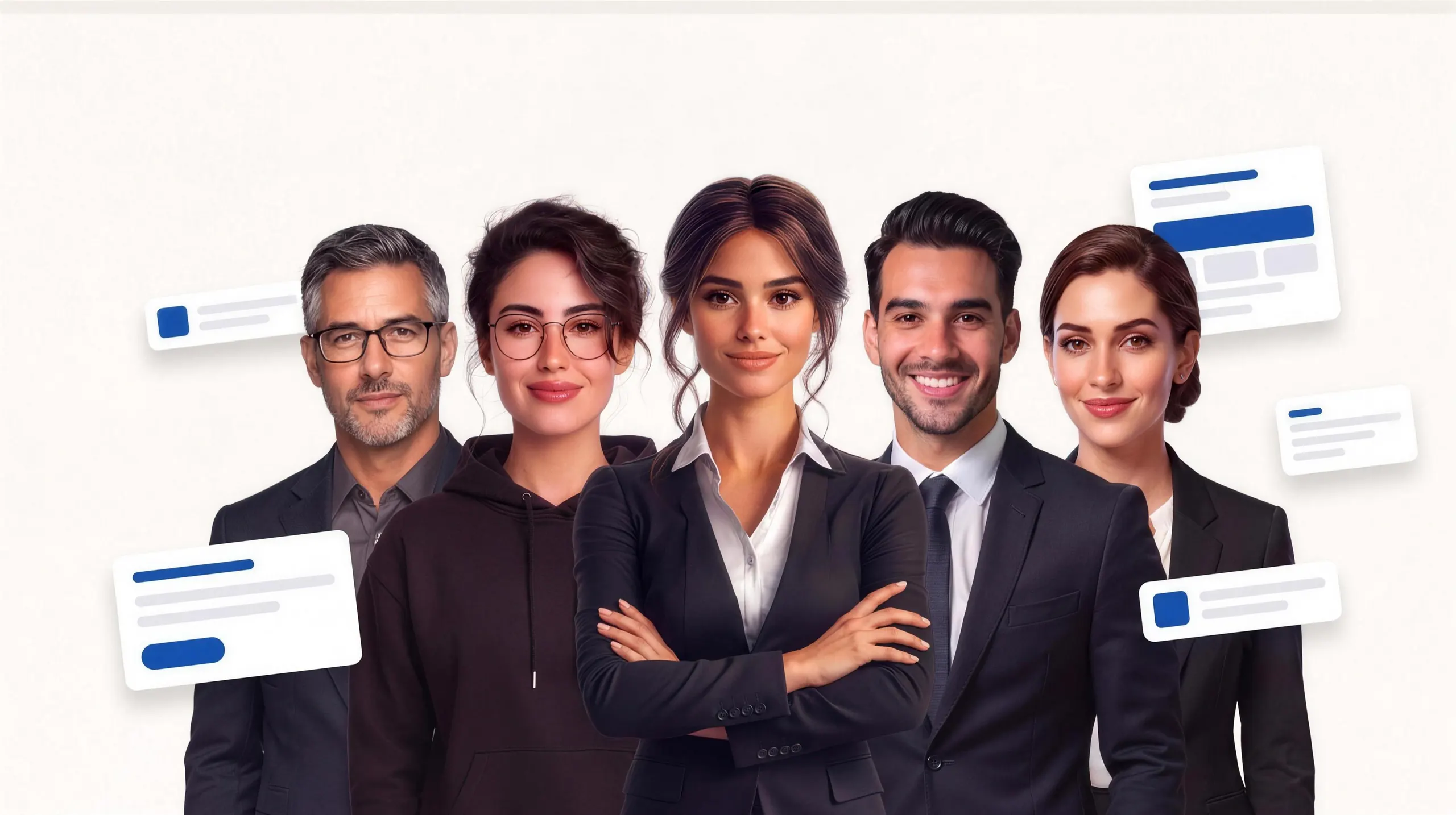 The Teammates.ai team of AI specialists: AI Co-Founder, AI Engineer, Raya for customer support, Adam for sales, and Sara for hiring.
